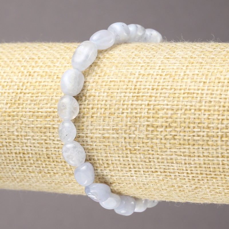 Elastic Bracelet with Natural Blue Agate Stone, Tumbled, Diameter 10x8mm+
