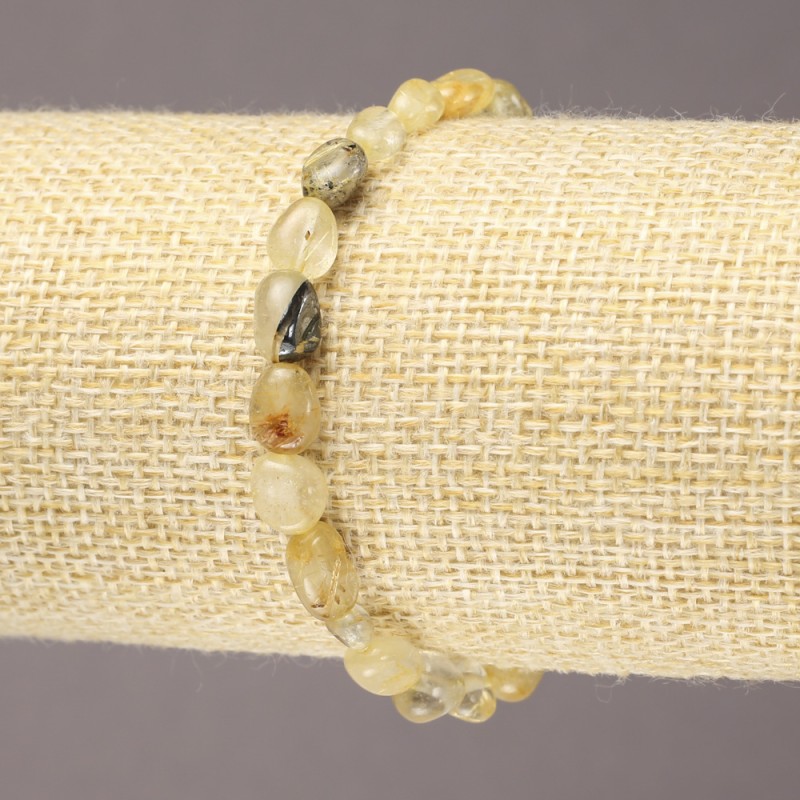 Elastic Bracelet with Natural Rutilated Quartz Stone, Tumbled, Diameter 8x6mm+