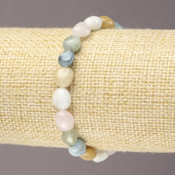 Elastic Bracelet with Natural Morganite Stone, Tumbled, Diameter 7x9(+/-)mm