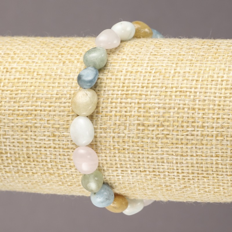 Elastic Bracelet with Natural Morganite Stone, Tumbled, Diameter 7x9(+/-)mm