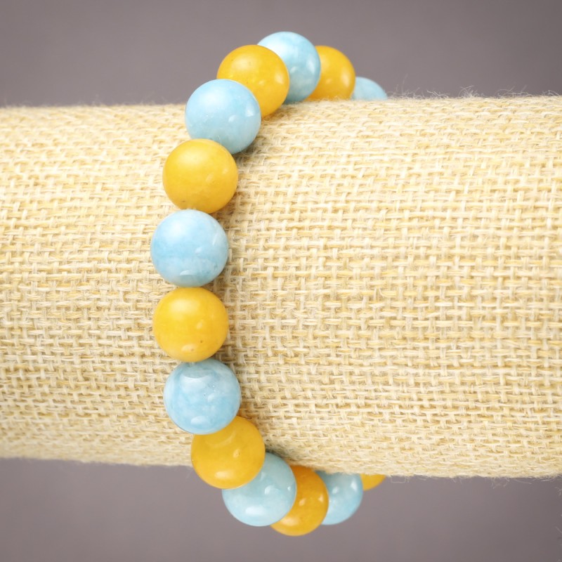 Aquamarine with Citrine Bracelet smooth round bead, diameter 10mm+-, length 18cm+- (stretch)
