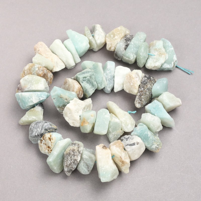 Beads, Raw Amazonite Stone on a Strand, Tumbled, Diameter 10x20mm+/-, Length 42cm+