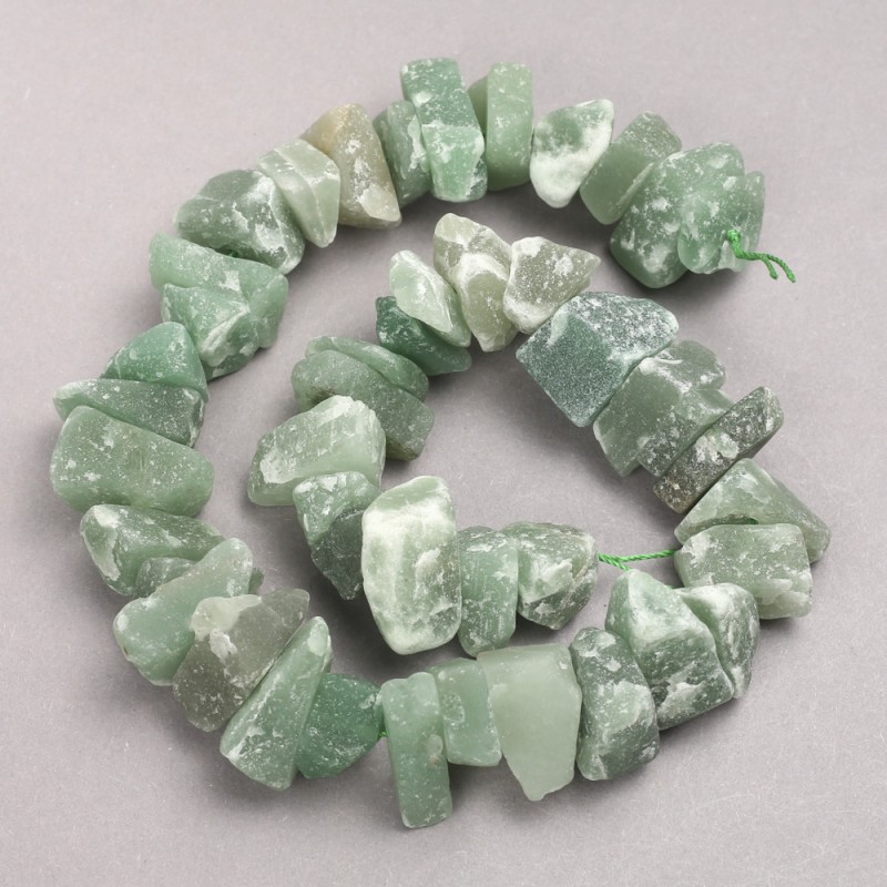 Unpolished Jade Beads on Silk Thread Nugget Beads, 10x20mm diameter, 42cm+ length