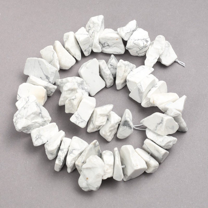 Beads Raw Stone Cacholong on Thread Tumbled, Diameter 15x25mm+/-, Length 42cm+