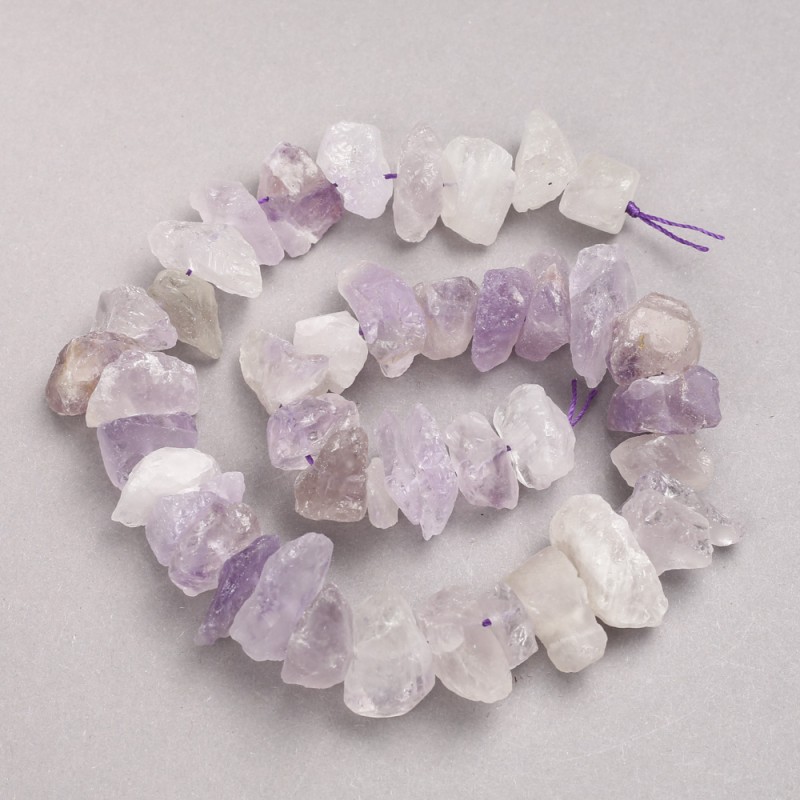 Beads Raw Stone Amethyst on Thread Tumbled, Diameter 12x20mm+/-, Length 42cm+
