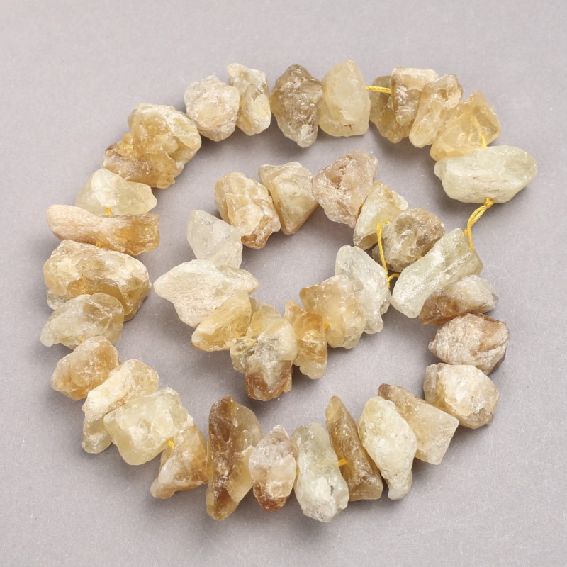 Beads Raw Stone Citrine on Thread Tumbled, Diameter 10x18mm+/-, Length 42cm+