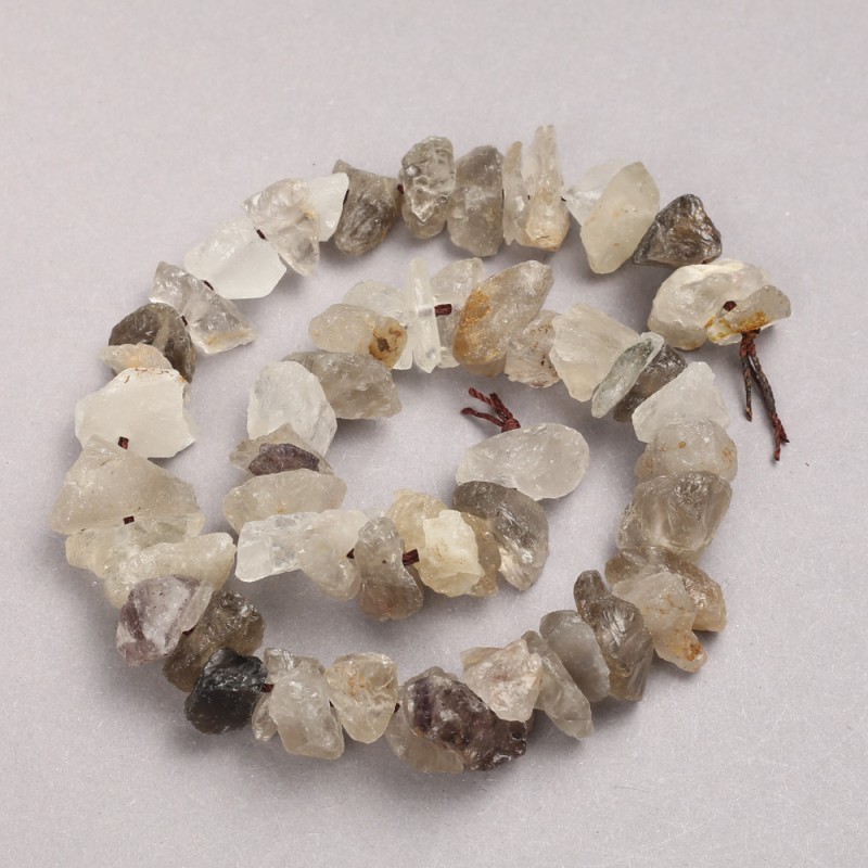Beads Raw Stone Quartz on Thread Tumbled, Diameter 10x18mm+/-, Length 42cm+