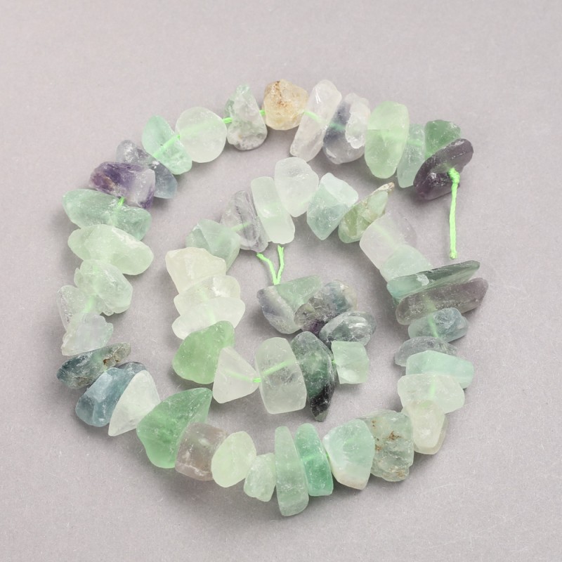 Beads Raw Stone Fluorite on Thread Tumbled, Diameter 10x15mm+/-, Length 42cm+