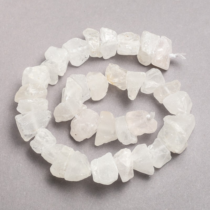 Raw Stone Beads Rock Crystal on Thread Tumbled, diameter 10x18mm+/-, length 42cm+