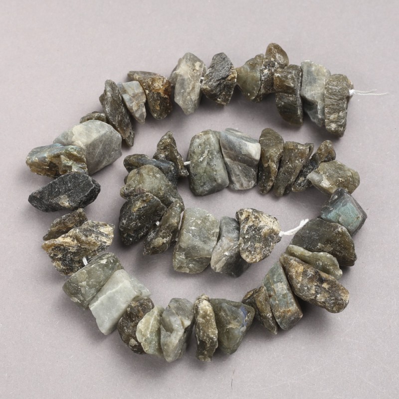 Raw Stone Beads Labradorite on Thread Tumbled, diameter 10x18mm+/-, length 42cm+