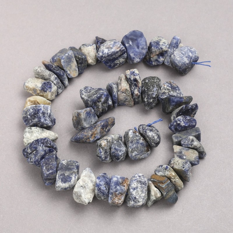 Raw Stone Beads Sodalite on Thread Tumbled, diameter 10x18mm+/-, length 42cm+