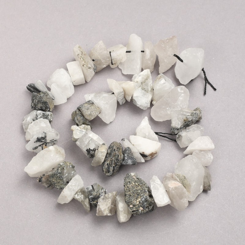 Raw Stone Beads Rutilated Quartz "Hairy" on Thread Tumbled, diameter 10x18mm+/-, length 42cm+