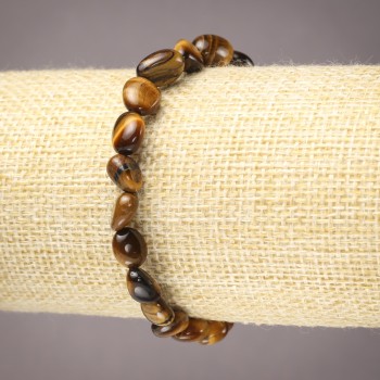 Bracelet on Elastic Natural Stone Tiger's Eye Tumbled, Diameter 6x8mm
