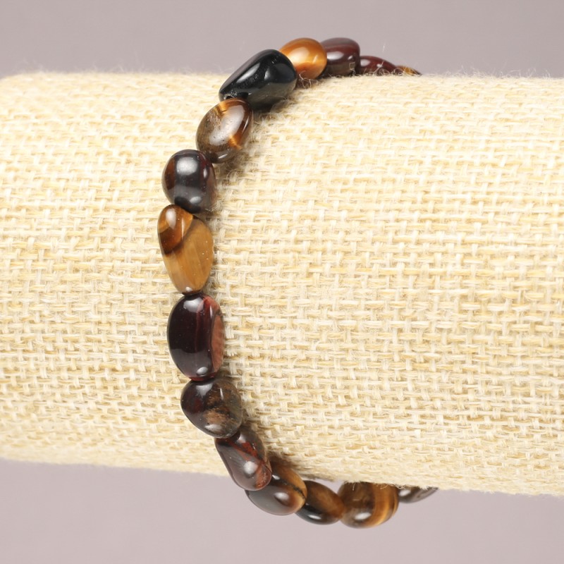 Elastic Bracelet Natural Stone Bull's Eye, Hawk's Eye, Tiger's Eye Tumbled, diameter 6x8mm+