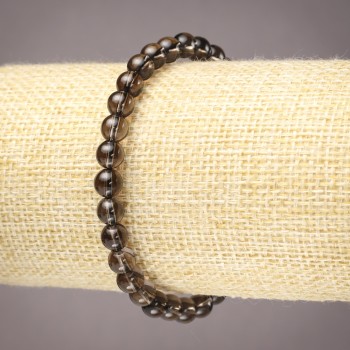 Natural Smoky Quartz Bracelet on Elastic, Smooth Round Beads, 6mm+ Diameter