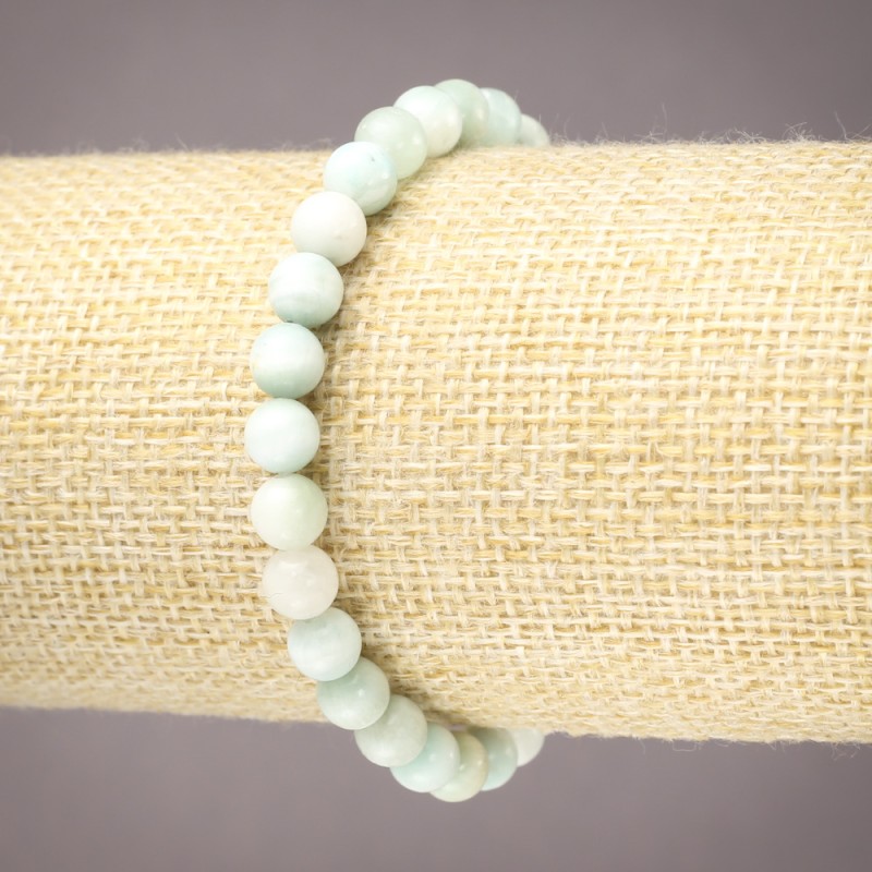 Natural Larimar Bracelet on Elastic, Smooth Round Beads, 6mm+ Diameter