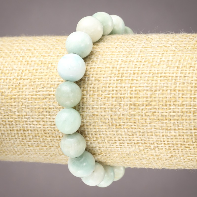 Natural Larimar Bracelet on Elastic, Smooth Round Beads, 10mm+ Diameter