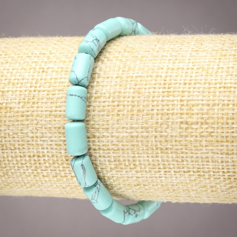 Turquoise Bracelet on Elastic, Smooth Cylinder Beads, 10x6mm+ Diameter
