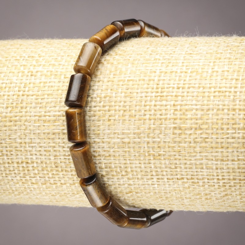 Natural Tiger's Eye Bracelet on Elastic, Smooth Cylinder Beads, 10x6mm+ Diameter