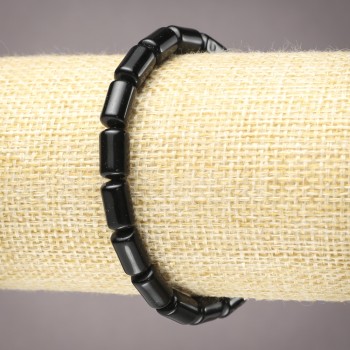 Agate (Pressed) Bracelet on Elastic, Smooth Cylinder Beads, 10x6mm+ Diameter