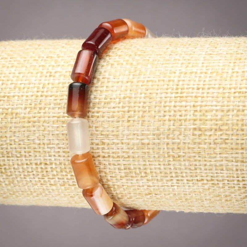 Natural Carnelian Bracelet on Elastic, Smooth Cylinder Beads, 10x6mm+ Diameter