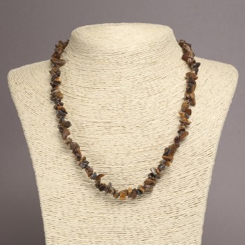 Tiger's Eye Chip Necklace, natural stone, diameter 6-10mm+/-, length 45cm+/- with extension chain