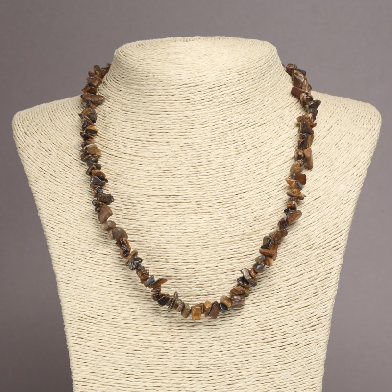 Tiger's Eye Chip Necklace, natural stone, diameter 6-10mm+/-, length 45cm+/- with extension chain