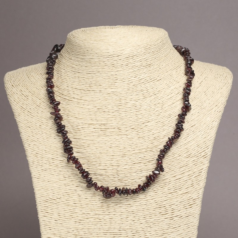 Garnet Chip Necklace, natural stone, diameter 6mm+/-, length 45cm+/- with extension chain
