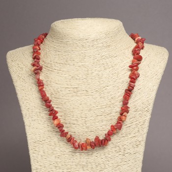 Coral Chip Necklace, natural stone, diameter 6-8mm+/-, length 45cm+/- with extension chain