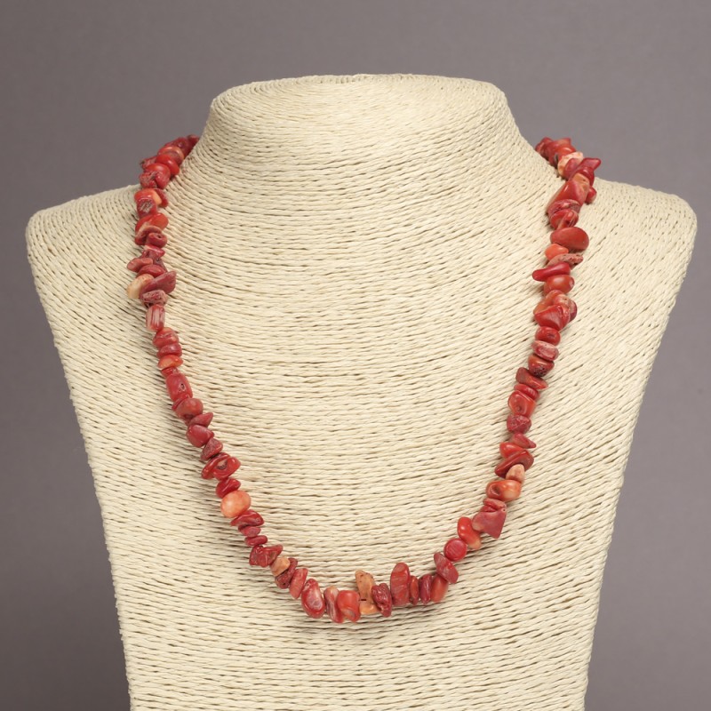 Coral Chip Necklace, natural stone, diameter 6-8mm+/-, length 45cm+/- with extension chain
