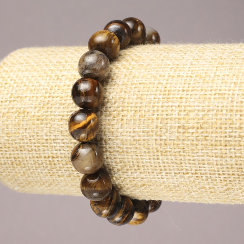 Tiger's Eye Elastic Bracelet, Natural Stone Smooth Round Bead, 10mm+