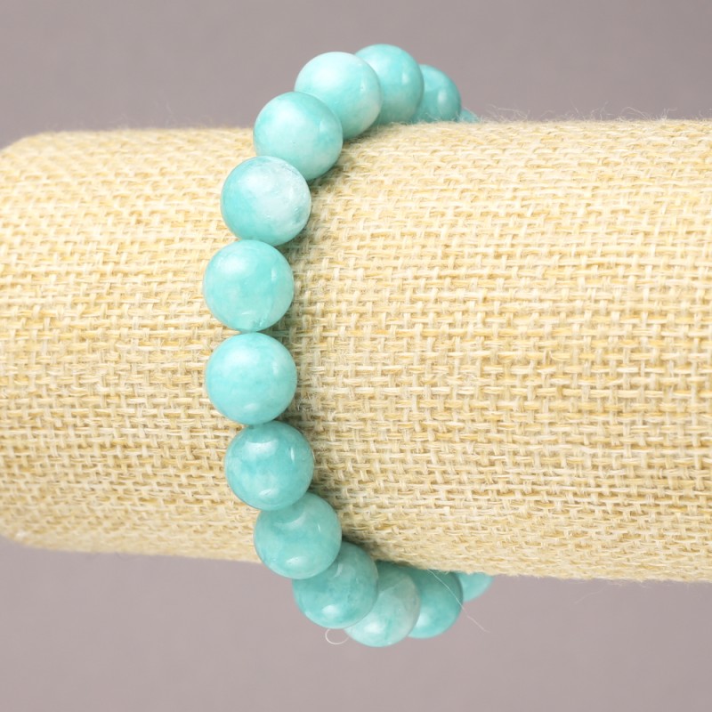 Aquamarine Elastic Bracelet, Natural Stone Smooth Round Bead, 10mm+