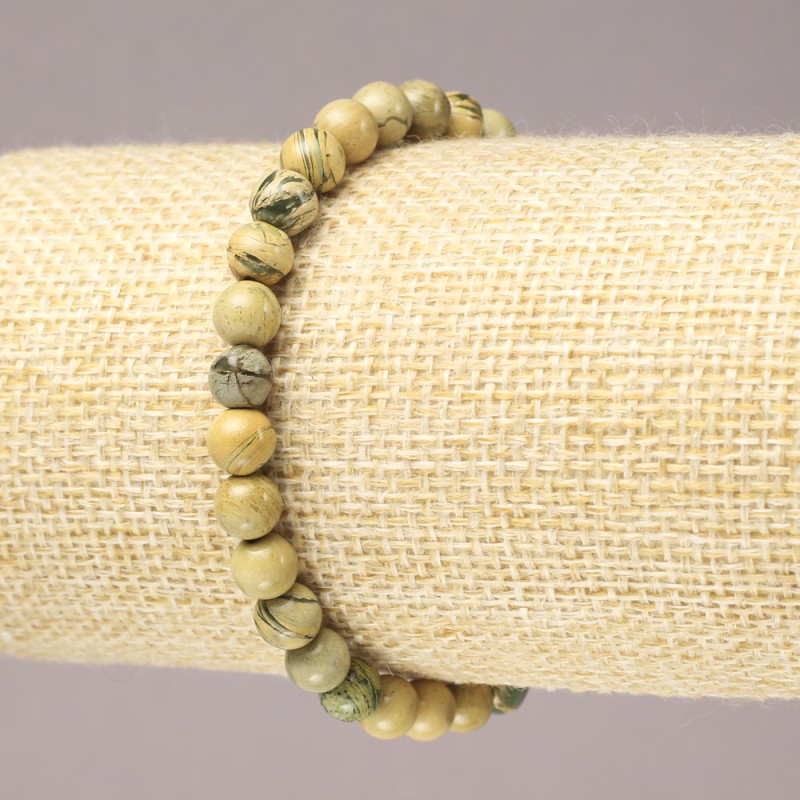 Yellow Jasper Elastic Bracelet, Natural Stone Smooth Round Bead, 6mm+