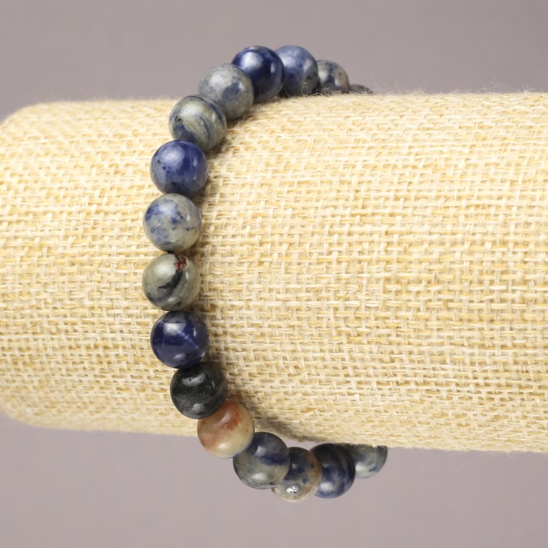 Sodalite Elastic Bracelet, Natural Stone Smooth Round Bead, 8mm+