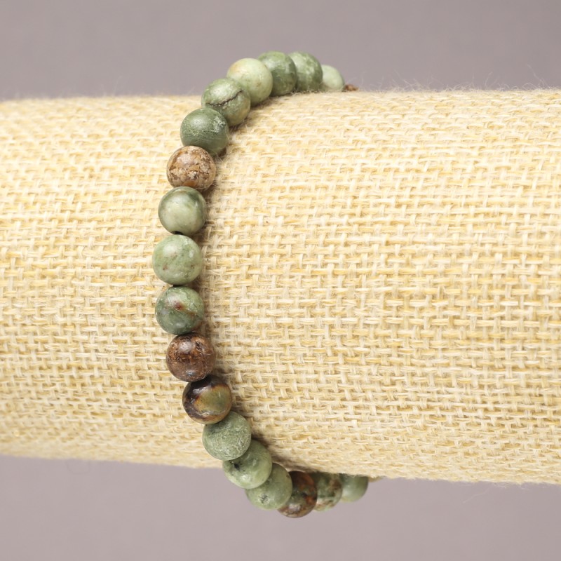 Green Jasper Elastic Bracelet, Natural Stone Smooth Round Bead, 6mm+