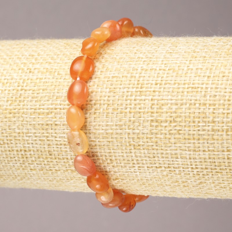 Carnelian Elastic Bracelet, Natural Stone Tumbled Bead, 9x7mm+