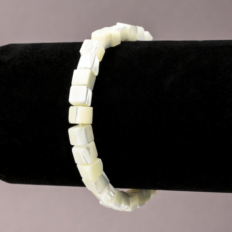 Mother-of-Pearl Elastic Bracelet, Natural Square Bead, 5.5-6mm+