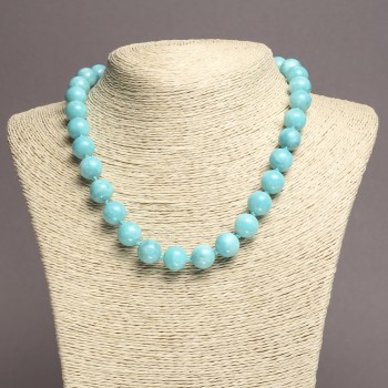 Aquamarine Necklace, Smooth Round Bead, 12mm+/-, 45cm+ Length