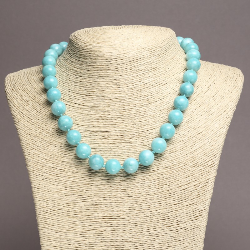 Aquamarine Necklace, Smooth Round Bead, 12mm+/-, 45cm+ Length