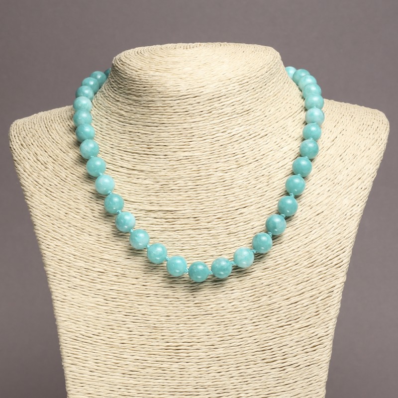 Aquamarine Necklace, Smooth Round Bead, 10mm+/-, 45cm+ Length