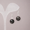Silver Obsidian Earrings, smooth round beads, diameter 12mm+-, length 33mm+