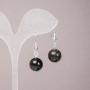 Silver Obsidian Earrings, smooth round beads, diameter 12mm+-, length 33mm+