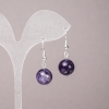 Natural Amethyst Stone Earrings, smooth round beads, diameter 12mm+-, length 33mm+