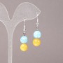 Aquamarine and Citrine Natural Stone Earrings, diameter 10mm+/-, length 43mm+
