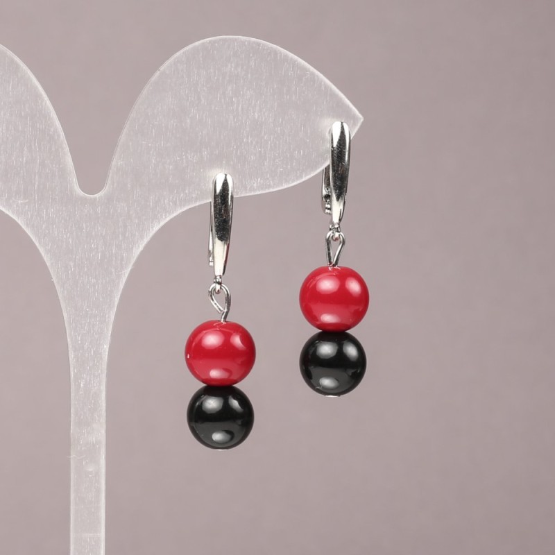 Earrings with Coral (Artificial) and Agate (Pressed) Smooth Round, Diameter 10mm+/-, Length 40mm+