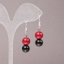 Earrings with Coral (synthetic) and Agate (pressed), smooth round beads, diameter 10mm+-, length 40mm+