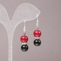 Earrings with Coral (synthetic) and Agate (pressed) with White Rhinestones, smooth round beads, diameter 10mm+-, length 42mm+