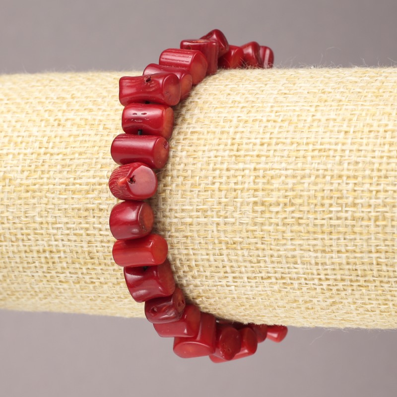Elastic Bracelet, Natural Coral chips, diameter 11x6mm+