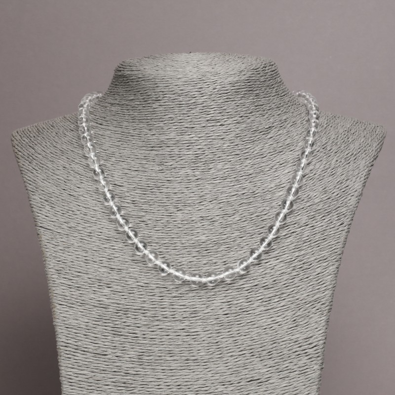 Rock Crystal Stone Necklace, smooth round beads, diameter 6mm+-, length 45cm+