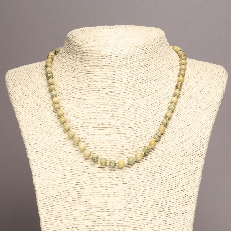 Natural Stone Necklace, Yellow Jasper smooth round bead, diameter 6mm, length 45cm+